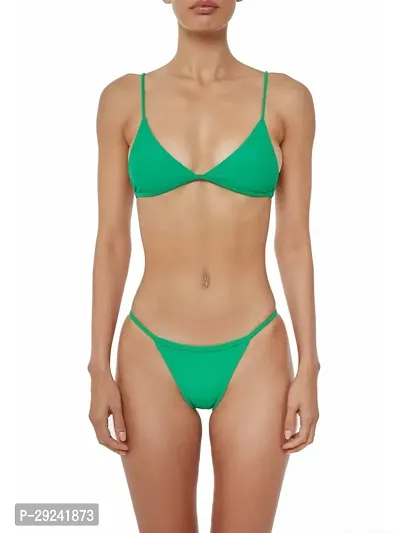 Stylish Green Solid Bra  Panty Set For Women