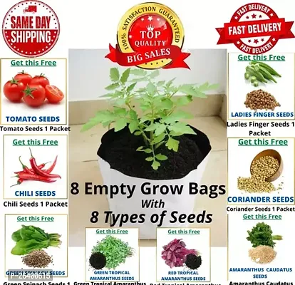UV Treated Double Layered Poly Plastic Plants Grow Bag For Home Gardening With 8 Types Of Seeds For Enlarging Your Garden