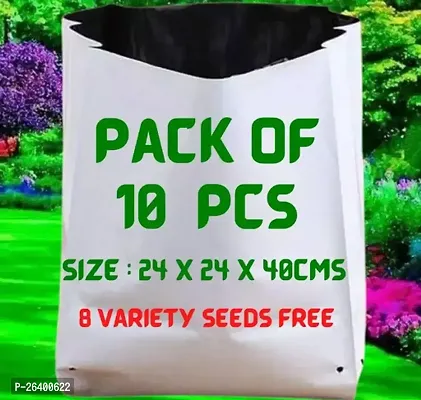 Premium Quality UV Treated Poly Growbags White Color Pack Of 10 And 8 Types Of Vegetable Seeds.-thumb0