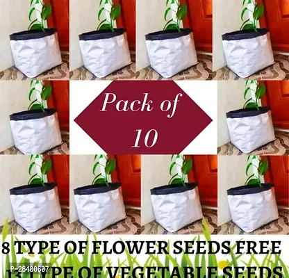Pack Of 10 White Color Grow Bags With 13 Type Of Vegetable Seeds And 8 Type Of Flower Seeds Free.