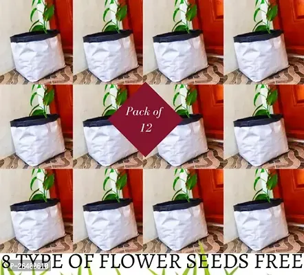 Grow Bags With 8 Type Of Flower Seeds Free Pack Of 12 White