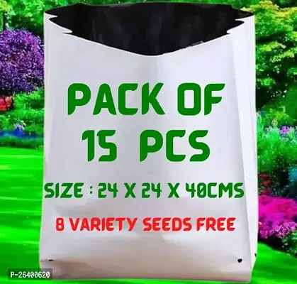 Premium Quality UV Treated Poly Growbags White Color Pack Of 15 And 8 Types Of Vegetable Seeds.