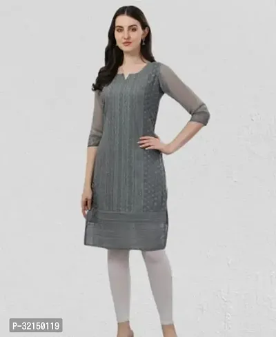 Stylish Grey Georgette Kurta For Women-thumb0