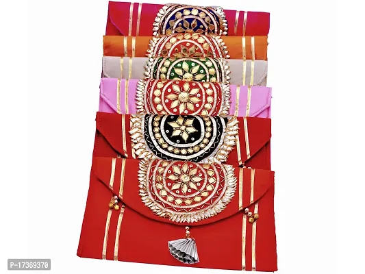 Tvayaa Art Traditional Embroidered Gotta Patti Purse Pack Of 2 Embroidered Potli For Women  Girls Wedding Return Gift Clutch Bag Rajasthani Jaipuri-thumb0