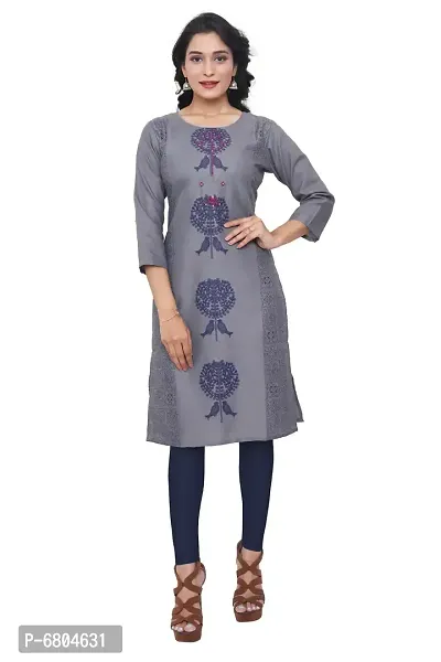 Stylish Ruby Cotton Printed Embroidery Straight Kurti-thumb0