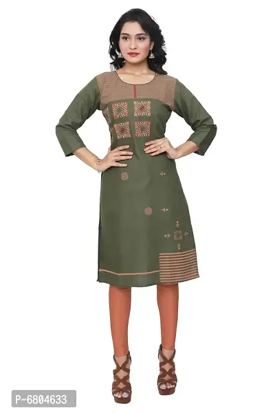 Stylish Ruby Cotton Printed Embroidery Straight Kurti-thumb0