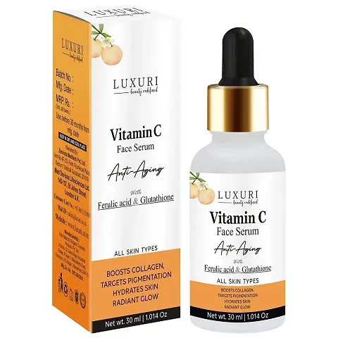 LUXURI Hyaluronic 3-In-1 Face Serum, Serum for Anti Aging, Night Face Serum With Hyaluronic  Glutathione, Vitamin C- 30Ml, Small