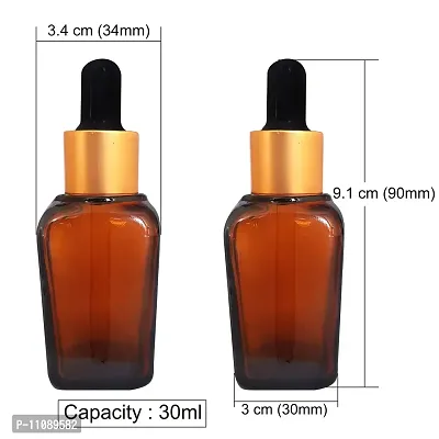 MARKSCLEAR 30 Ml Square Shape Amber Glass Golden Plating Dropper Bottle For Essential Oils, Fragrances, Perfumes,Serum Bottles,DIY Skin Care- Pack of 5-thumb2