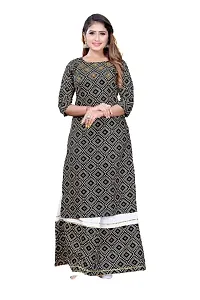 SV Enterprise Women's Rayon Printed Straight Kurti with Skirt Set(Black) L-thumb1