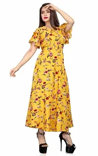 SV Enterprise Women Floral Print Round Neck Maxi Dress(Yellow) S-thumb3