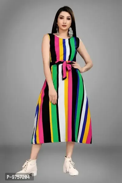 Sv Enterprise Women's Regular Striped A-Line Dress(Multicolor) XXL