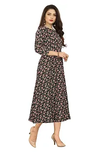 Sv Enterprise Women's Regular Floral Print Round Neck Fit & Flare Dress(Black) L-thumb3