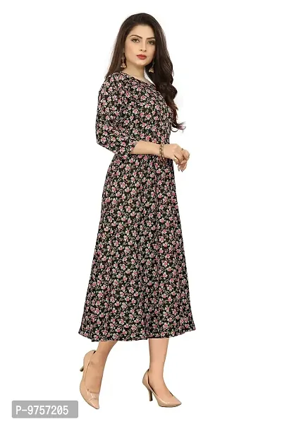 Sv Enterprise Women's Regular Floral Print Round Neck Fit & Flare Dress(Black) L-thumb4