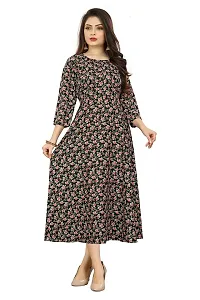 Sv Enterprise Women's Regular Floral Print Round Neck Fit & Flare Dress(Black) L-thumb1