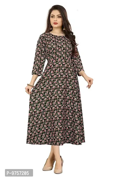 Sv Enterprise Women's Regular Floral Print Round Neck Fit & Flare Dress(Black) L-thumb2