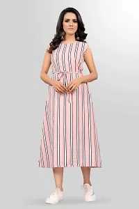 Sv Enterprise Women's Regular Striped A-Line Dress(Pink) L-thumb1