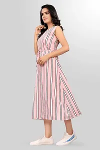 Sv Enterprise Women's Regular Striped A-Line Dress(Pink) L-thumb4