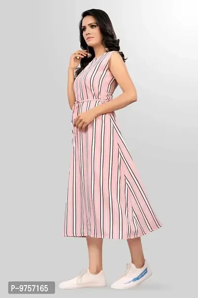 Sv Enterprise Women's Regular Striped A-Line Dress(Pink) L-thumb5