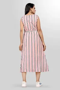 Sv Enterprise Women's Regular Striped A-Line Dress(Pink) L-thumb2