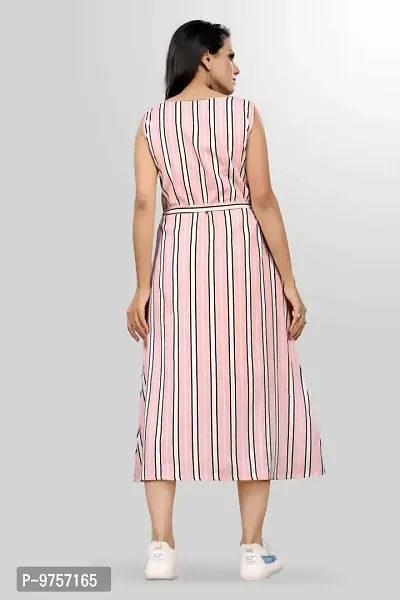 Sv Enterprise Women's Regular Striped A-Line Dress(Pink) L-thumb3