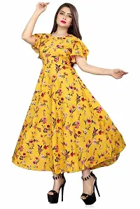 SV Enterprise Women Floral Print Round Neck Maxi Dress(Yellow) S-thumb4