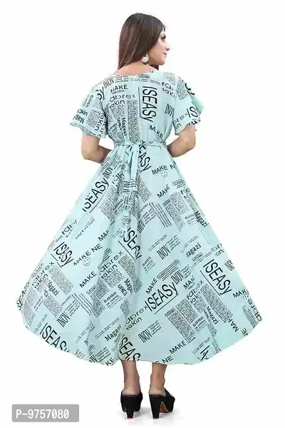 SV Enterprise Women Printed Bell Sleeves Maxi Dress(Light Blue) XL-thumb3