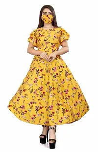 SV Enterprise Women Floral Print Round Neck Maxi Dress(Yellow) S-thumb1