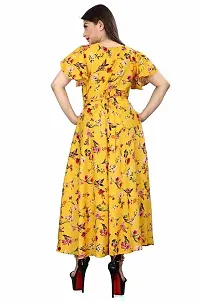 SV Enterprise Women Floral Print Round Neck Maxi Dress(Yellow) S-thumb2