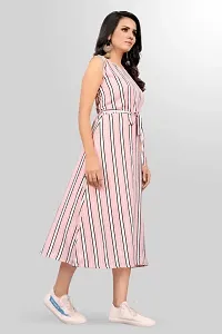 Sv Enterprise Women's Regular Striped A-Line Dress(Pink) L-thumb3