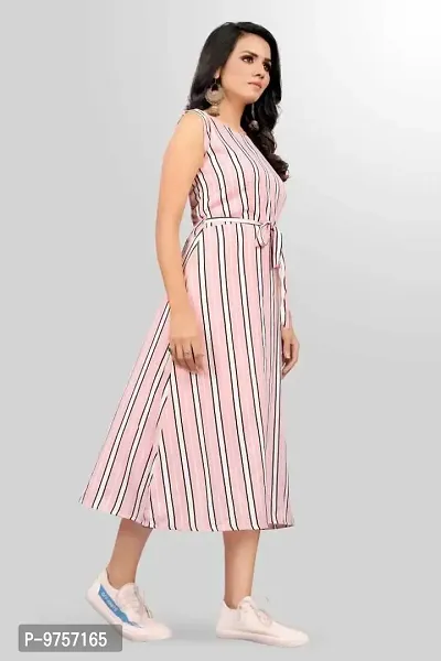 Sv Enterprise Women's Regular Striped A-Line Dress(Pink) L-thumb4