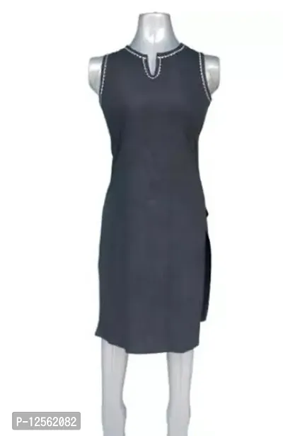 Stylish Black Solid Cotton Kurta For Women-thumb0