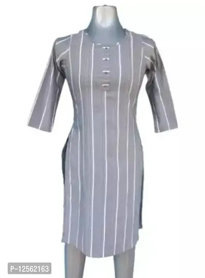 Stylish Grey Printed Cotton Kurta For Women-thumb0