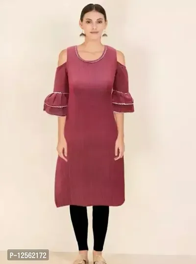 Stylish Wine Striped Cotton Kurta For Women