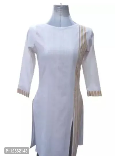 Stylish White Self Design Cotton Kurta For Women