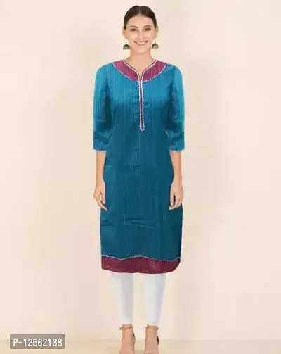 Stylish Blue Zari Cotton Kurta For Women-thumb0