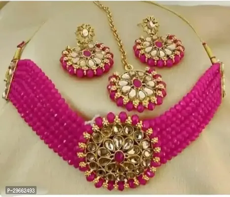 Elegant Pink Alloy Jewellery Set For Women-thumb0