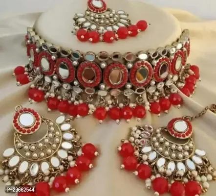 Elegant Red Alloy Jewellery Set For Women-thumb0