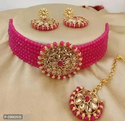 Elegant Pink Alloy Jewellery Set For Women-thumb0