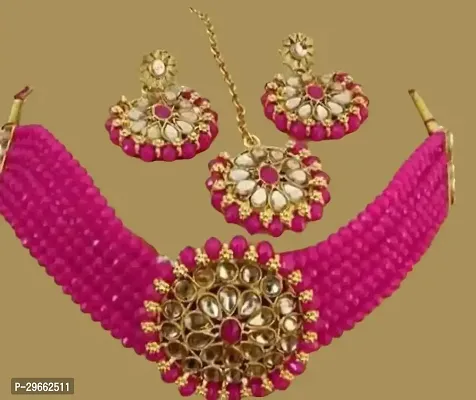 Elegant Maroon Alloy Jewellery Set For Women-thumb0