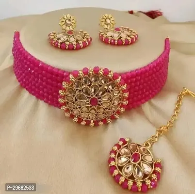 Elegant Pink Alloy Jewellery Set For Women-thumb0