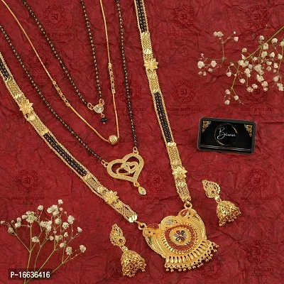 Stylish Fancy Traditional Brass Antiqique Zircon 4 Mangalsutras With 1 Pair Earrings For Women-thumb0