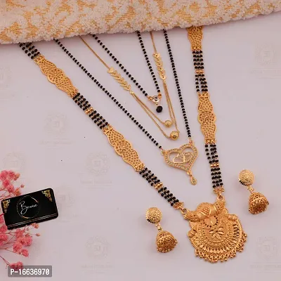 Stylish Fancy Traditional Brass Antiqique Zircon 4 Mangalsutras With 1 Pair Earrings For Women