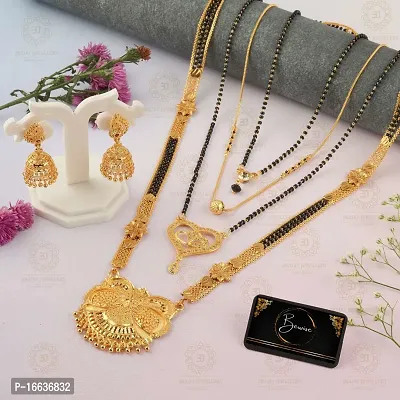 Stylish Fancy Traditional Brass Antiqique Zircon 4 Mangalsutras With 1 Pair Earrings For Women-thumb0