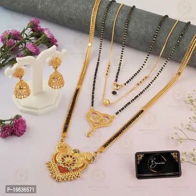 Stylish Fancy Traditional Brass Antiqique Zircon 4 Mangalsutras With 1 Pair Earrings For Women-thumb0