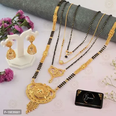 Stylish Fancy Traditional Brass Antiqique Zircon 4 Mangalsutras With 1 Pair Earrings For Women