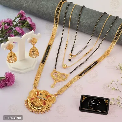 Stylish Fancy Traditional Brass Antiqique Zircon 4 Mangalsutras With 1 Pair Earrings For Women