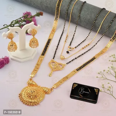 Stylish Fancy Traditional Brass Antiqique Zircon 4 Mangalsutras With 1 Pair Earrings For Women-thumb0