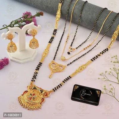 Stylish Fancy Traditional Brass Antiqique Zircon 4 Mangalsutras With 1 Pair Earrings For Women