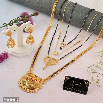 Stylish Fancy Traditional Brass Antiqique Zircon 4 Mangalsutras With 1 Pair Earrings For Women