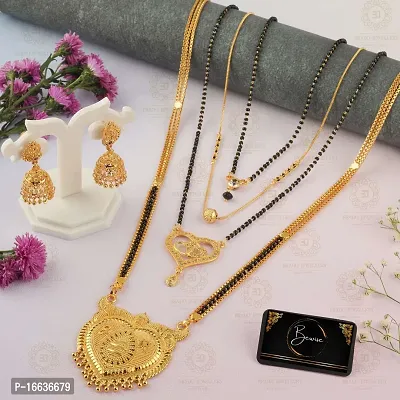 Stylish Fancy Traditional Brass Antiqique Zircon 4 Mangalsutras With 1 Pair Earrings For Women